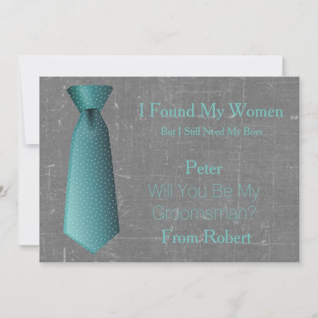 Will You Be My Groomsman Teal & White Tie Invitation (Front)