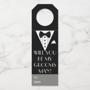 Will You Be My Groomsman Tuxedo Bottle Tag
