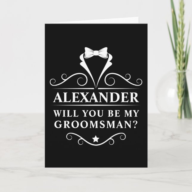 Will You Be My Groomsman Tuxedo Tie Black Folded Card (Front)
