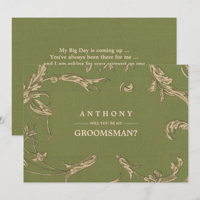 Will you be my Groomsman? Vintage Pattern Invitation (Front/Back)