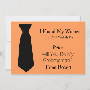 Will You Be My Groomsman white & Black Tie Invitation