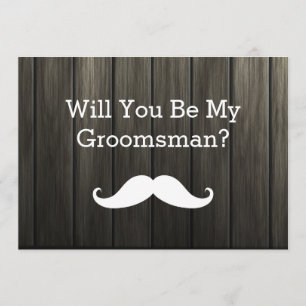 Will You Be My Groomsman White Moustache Wooden Invitation