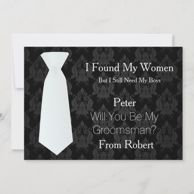 Will You Be My Groomsman white Tie Wooden Invitation (Front)