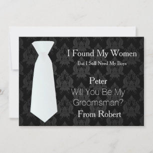 Will You Be My Groomsman white Tie Wooden Invitation