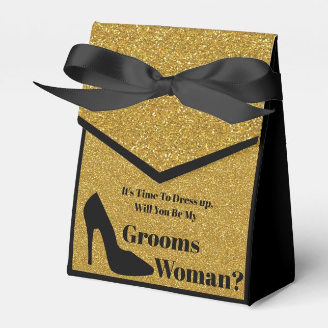 will you be my groomswoman black gold proposal  favor box (Front Side)