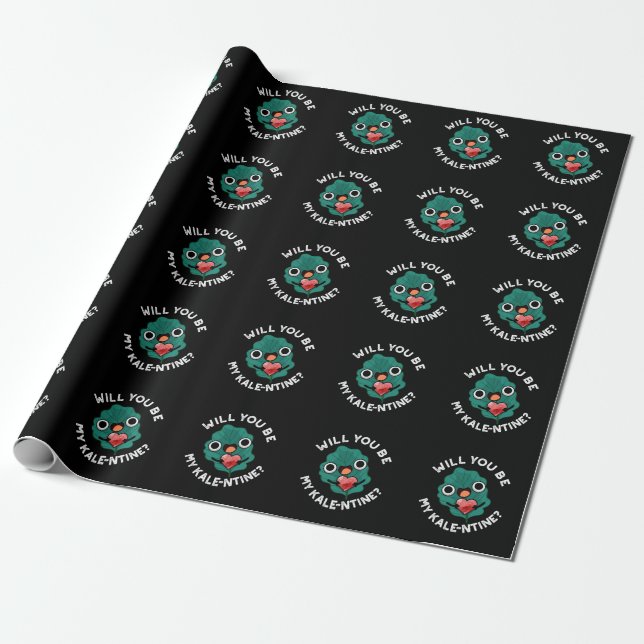 Will You Be My Kale-entine Valentine Pun Dark BG Wrapping Paper (Unrolled)