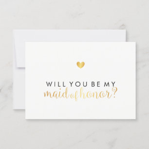 WIll You Be My Maid of Hon - Gold Heart Script Fab Invitation