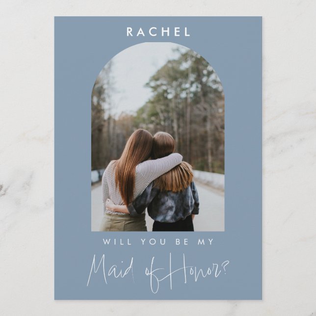 Will you be my Maid of Honor Dusty Blue Photo  (Front)