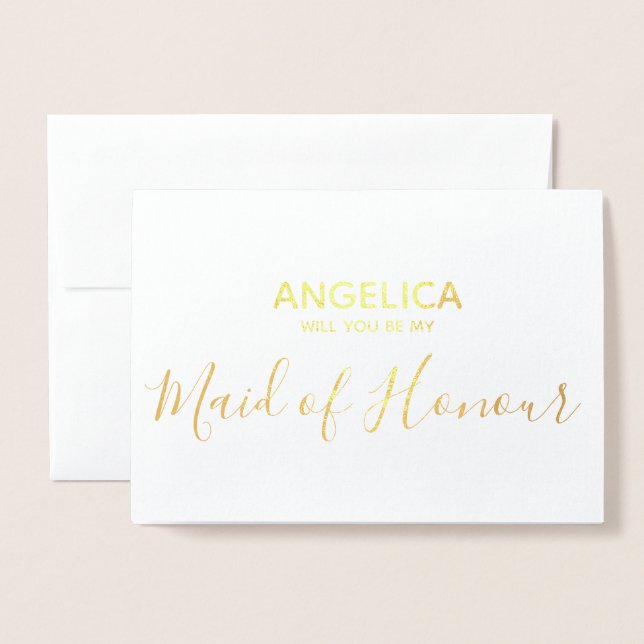 Will you be my maid of honor simple Gold Foil Card (Front With Envelope)