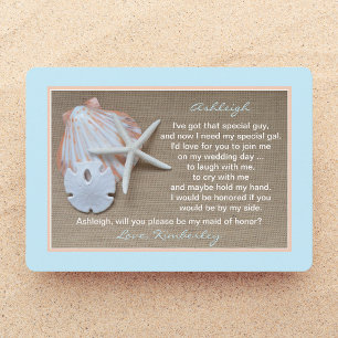 Will You Be My Maid of Honour Blue Beach Theme Invitation