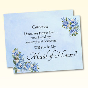 Will You Be My Maid of Honour?  Blue Peony Card