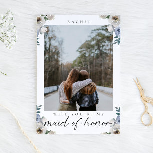Will you be my Maid of Honour Blue Rose Photo Postcard