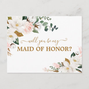 Will You Be My Maid of Honour Blush Pink Floral Postcard