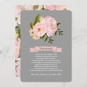 Will you be my Maid of Honour? Blush Pink Peonies Invitation