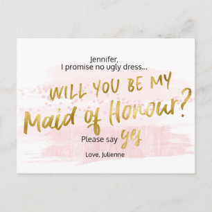 Will you be my Maid of Honour Blush Watercolor Invitation Postcard