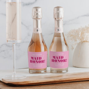 Will You Be My Maid of Honour Bold Pink Bach Sparkling Wine Label