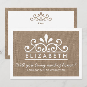 Will You Be My Maid Of Honour? Burlap Tiara Card
