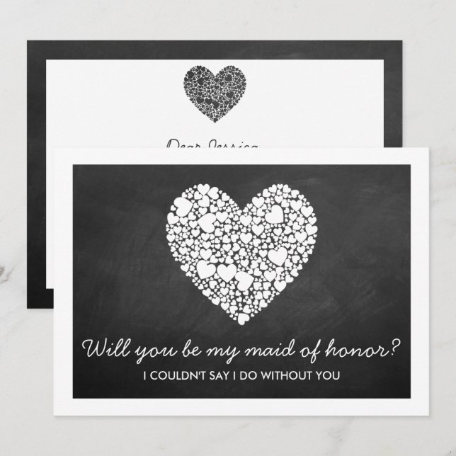 Will You Be My Maid Of Honour? Chalkboard Heart Invitation (Front/Back)