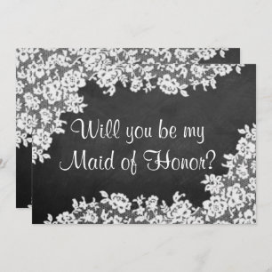 Will You Be My Maid of Honour? Chalkboard & Lace Invitation