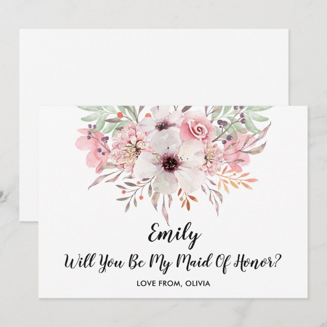 Will You Be My Maid Of Honour? Chic Floral Card (Front/Back)