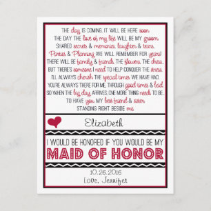 Will you be my Maid of Honour? Deep Red/Black Poem Invitation