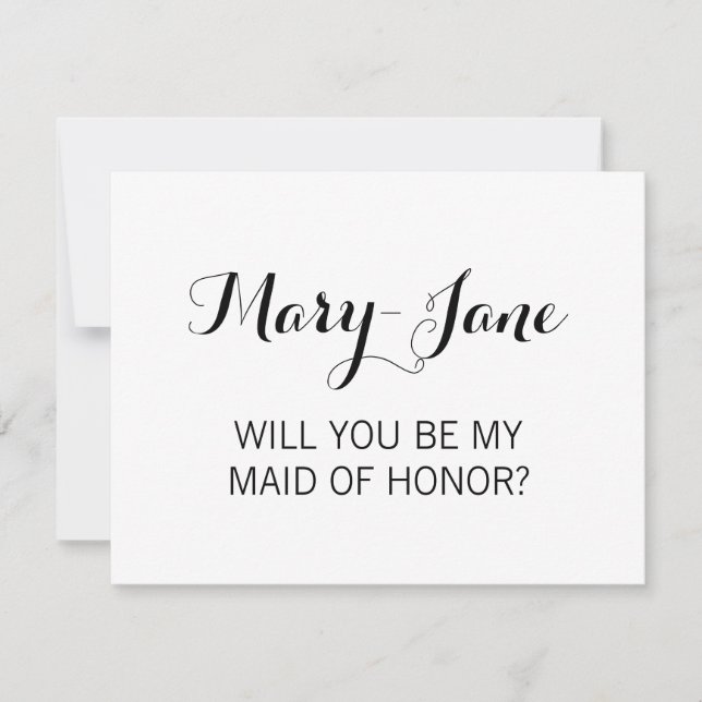 Will You Be My Maid of Honour Elegant Calligraphy Invitation (Front)
