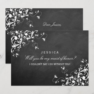 Will You Be My Maid Of Honour Elegant Chalk Swirls Invitation