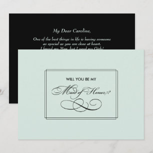 Will you be my Maid of Honour? Elegant Mint Black Invitation