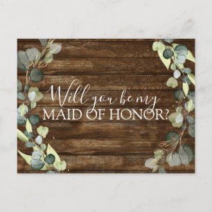 Will you Be My Maid of Honour Eucalyptus Greenery Announcement Postcard