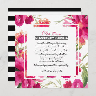Will you be my Maid of Honour? Fuchsia Floral  Invitation