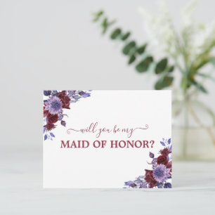 Will You Be My Maid of Honour Girl Purple Floral Postcard