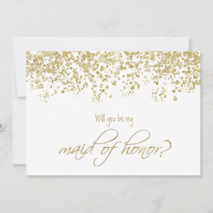 Will you be my maid of honour? Gold Confetti Invitation