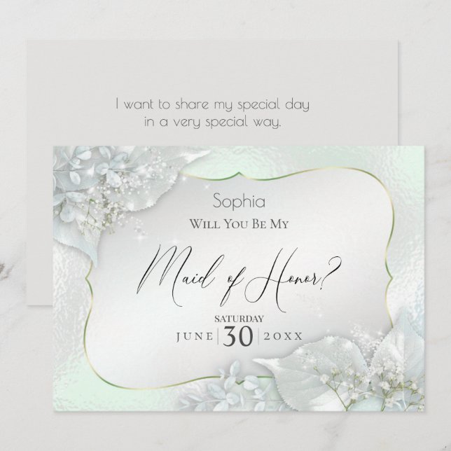 Will You Be My Maid of Honour Honeydew Shimmer Invitation (Front/Back)