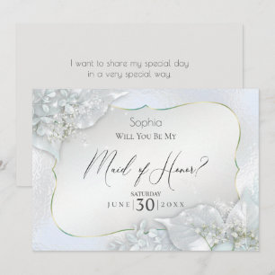 Will You Be My Maid of Honour Icy Blue Shimmer Invitation