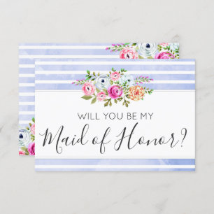 Will You Be My Maid of Honour Modern Floral Stripe Invitation