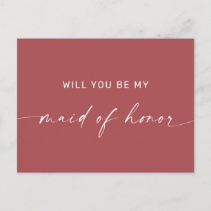 Will You Be My Maid of Honour. Muted Brick Red Fal Postcard