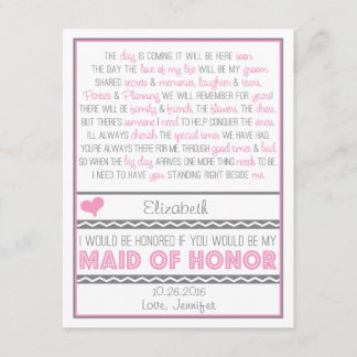 Will you be my Maid of Honour? Pink/Grey Poem V2 Invitation