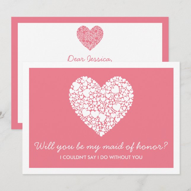 Will You Be My Maid Of Honour? Pink Heart Card (Front/Back)