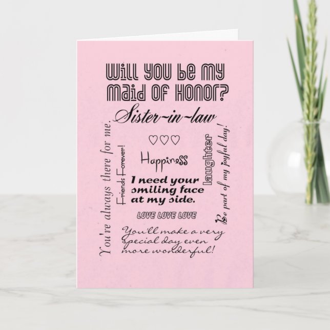 Will You Be My Maid of Honour, Pink, Sister-in-Law Invitation (Front)