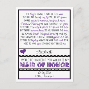 Will you be my Maid of Honour? Purple/Black Poem V Invitation