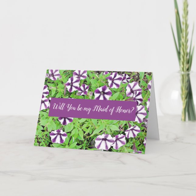 Will you be my Maid of Honour Purple Petunias Card (Front)