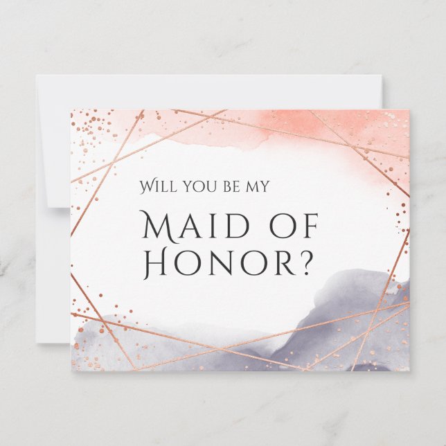 Will you be my maid of honour rose gold geometric invitation (Front)
