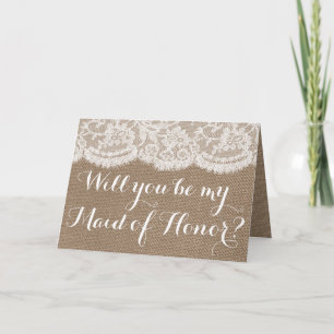 Will You Be My Maid of Honour? Rustic Burlap & Lac Invitation