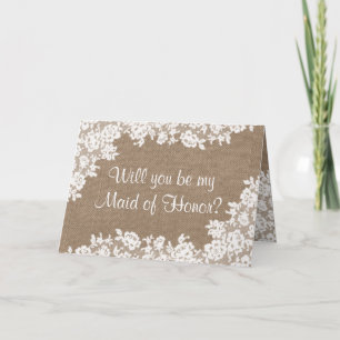 Will You Be My Maid of Honour? Rustic Burlap & Lac Invitation