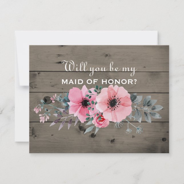 Will You Be My Maid of Honour |Rustic Maid of Hono Invitation (Front)