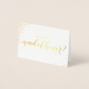 Will You Be My Maid of Honour Script Gold Foil Car Card