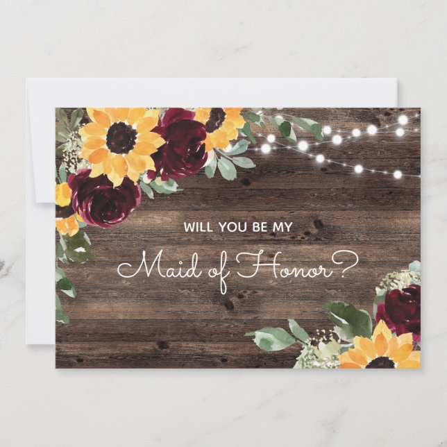 Will You Be My Maid of Honour Sunflower Wood Invitation (Front)