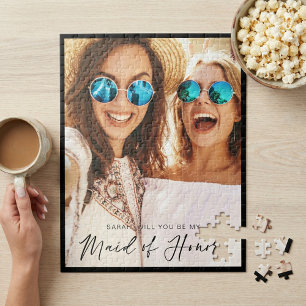 Will You Be My Maid of Honour? Trendy Script Photo Jigsaw Puzzle