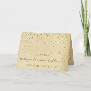 Will You Be My Maid Of Honour Vintage Gold Confett Invitation