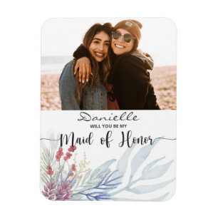 Will You Be My Maid of Honour Watercolor Foliage Magnet